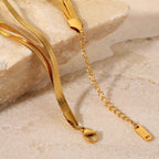 18K Gold Herringbone Snake Triple Chain Bracelet Stack