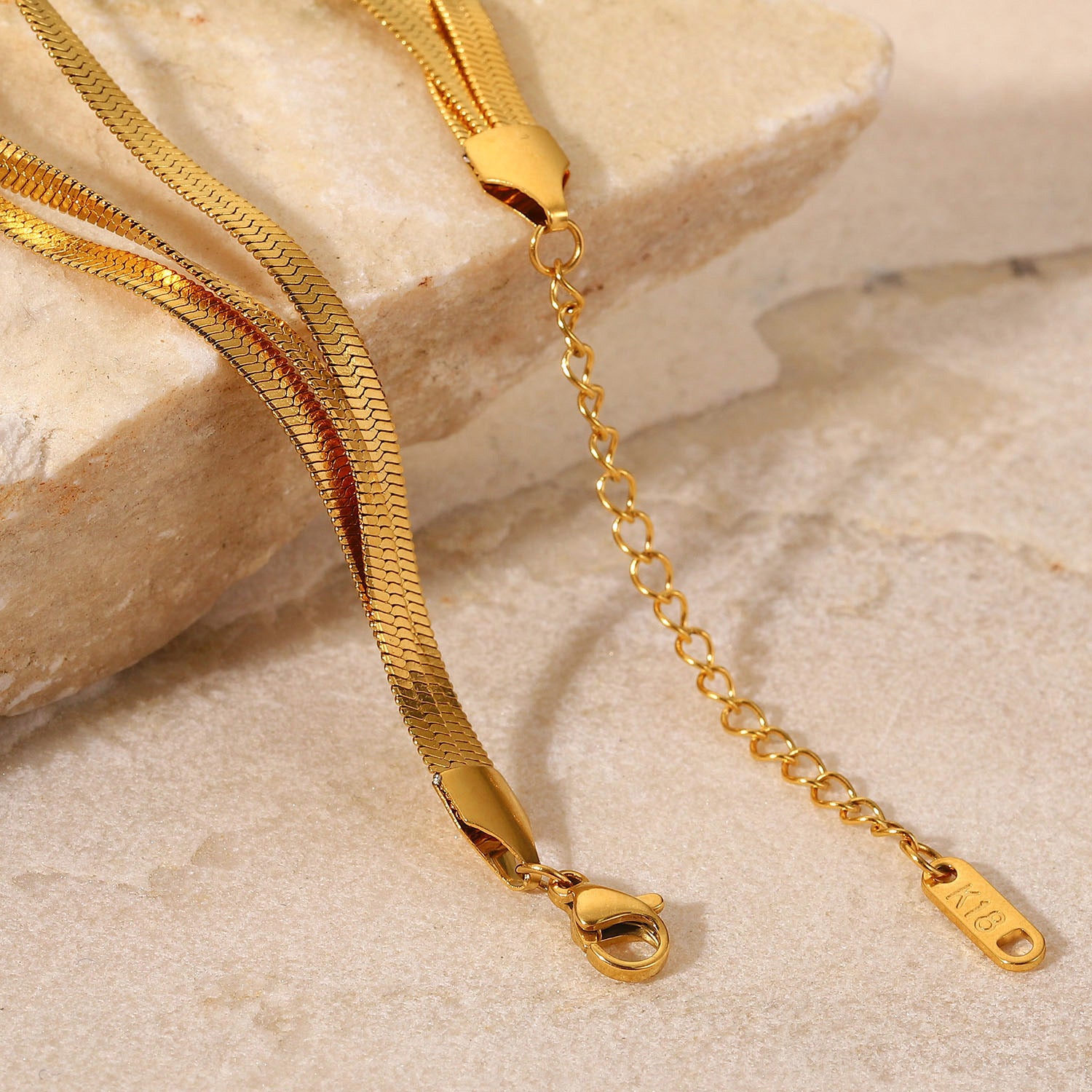 18K Gold Herringbone Snake Triple Chain Bracelet Stack
