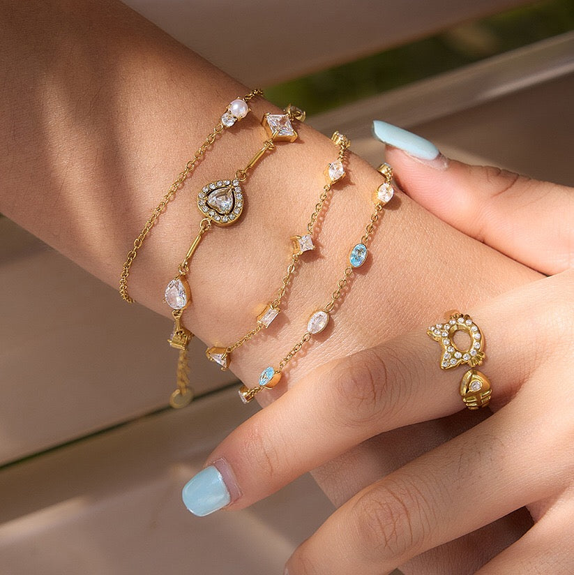 18K Gold Blue Lagoon Dainty Chain Bracelet Stacks