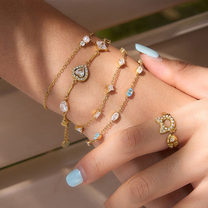 18K Gold Blue Lagoon Dainty Chain Bracelet Stacks