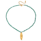 18K Gold Fresh Breeze Green Beaded Pendant Charm Layered Necklace Set
