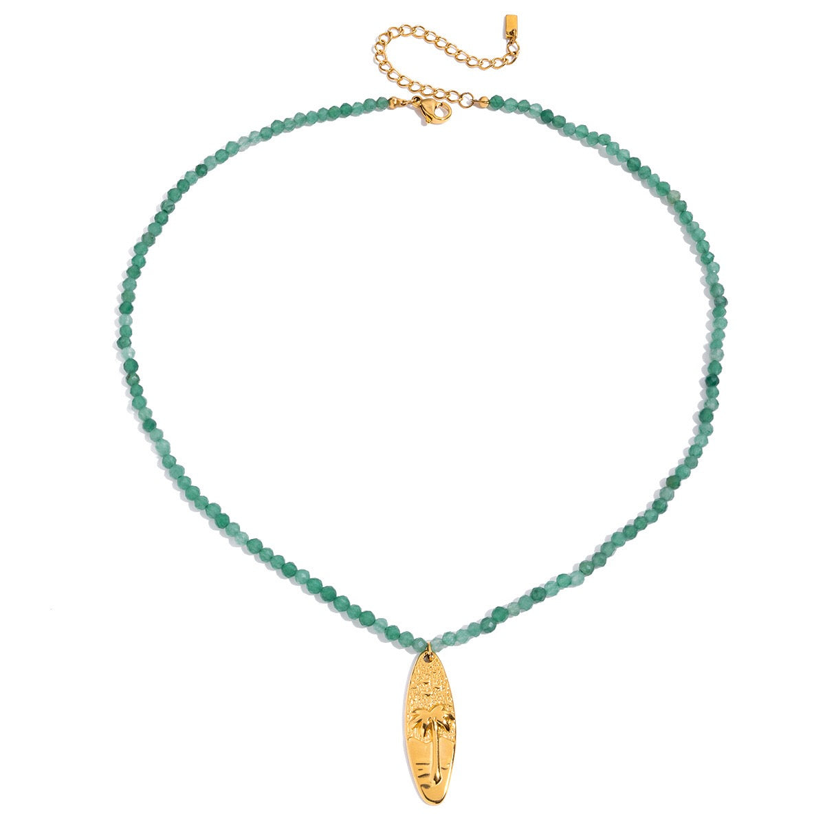 18K Gold Fresh Breeze Green Beaded Pendant Charm Layered Necklace Set