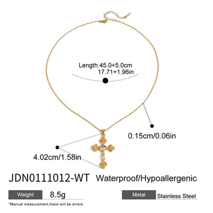 18K Gold Gemstone Cross Pendant Necklace