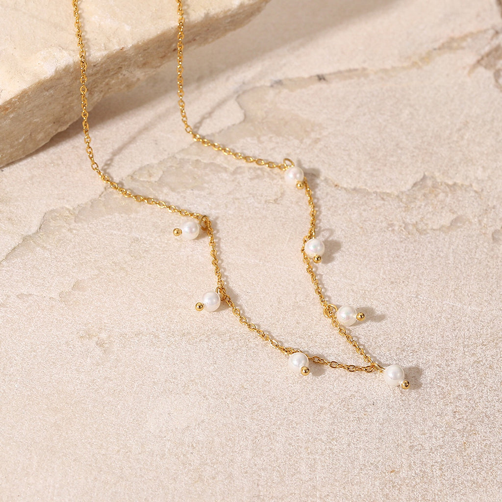 18K Gold Dainty Floating Pearl Chain Necklace
