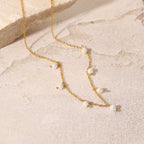18K Gold Dainty Floating Pearl Chain Necklace