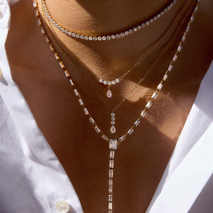 18K Gold High-wattage sparkle Pedant Y Shape Layered Necklace Set