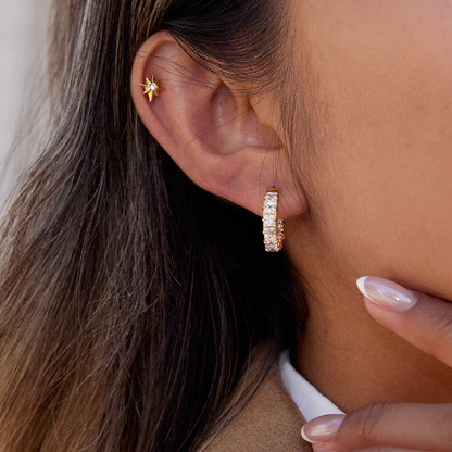 18K Gold Diamond Fever Small Hoop Huggie Earrings