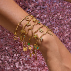 18K Gold Flirt Flower Bow Heart Charm Chain Bracelet Stack