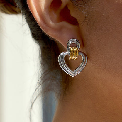 18K Gold Abstract Love Geometric Heart Statement Stud Earrings