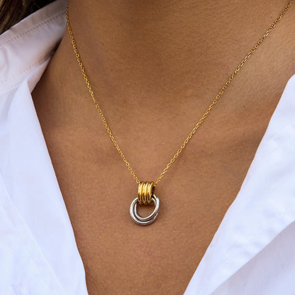 18K Gold and Silver Two Tone Geometric Pendant Necklace