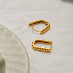 18K Gold Bare Ribbed Rectangle Huggie Earrings Cartilage Hoops Stack