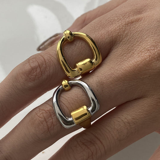 18K Gold and Silver Two Tone Geometric Statement Ring
