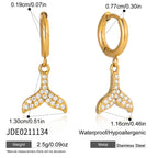 18K Gold Ocean Sparkle Seashell Palm Tree Small Hoop Huggie Earrings with Charm