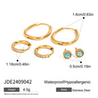 18K Gold Refined Aquamarine Huggie Hoop Earrings Cartilage Ear Studs Set