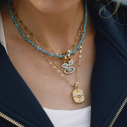 18K Gold Turquoise Evil Eye Pendant Beaded Statement Layered Necklace Set