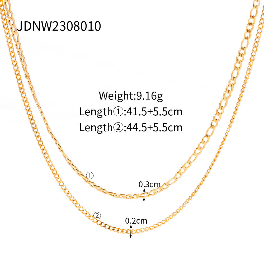 18K Gold Figaro Chain Double Layered Necklace