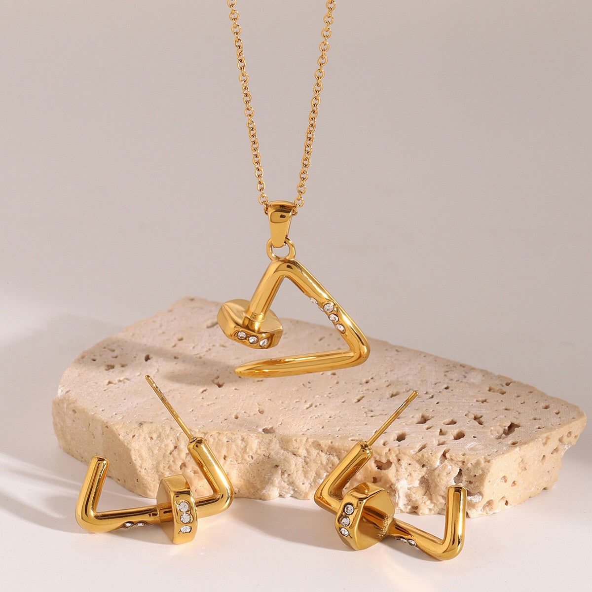 18K Gold Chic Triangle Nail Statement Earrings