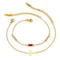18K Gold Cross Birthstone Bracelets Set