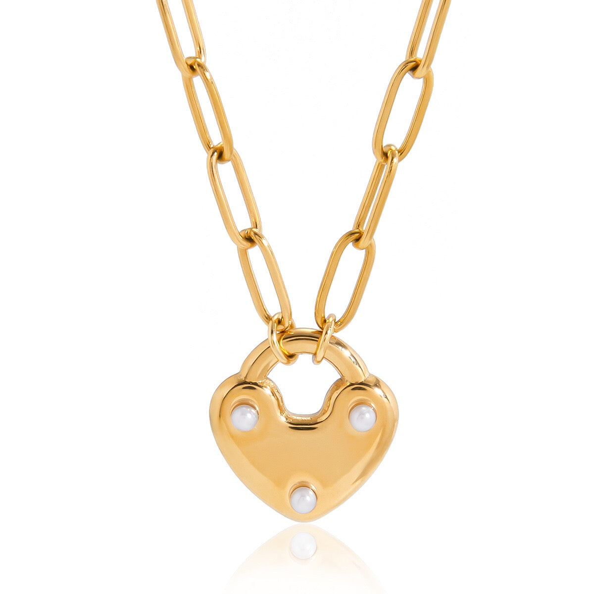 18K Gold Heart Keeper Pendant Paperclip Herringbone Snake Chain Layered Necklace Set