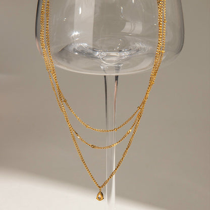 18K Gold Moonlit Tear Dainty Chain Layered Necklace Set