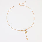 18K Gold Starburst Pendant Chain Lariat Necklace