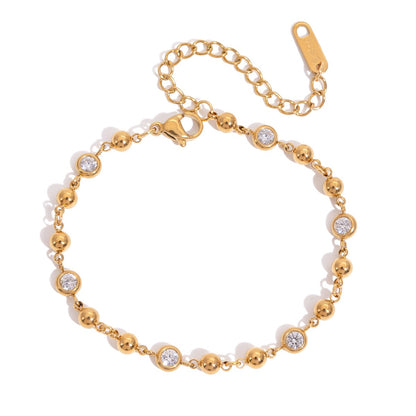 18K Gold Starry Light Dainty Bezel Beaded Chain Bracelet