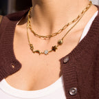 18K Gold Celestial Dream Sun Moon Star Heart Charm Necklace