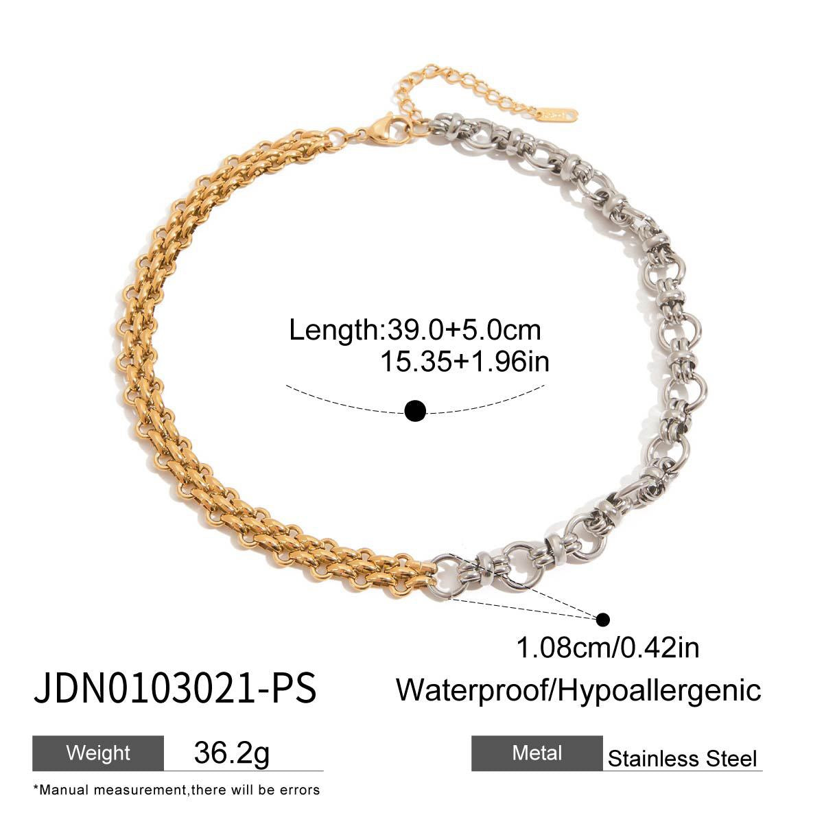 18K Gold and Silver Two Tone Circle Chunky Chain Layered Necklace Set