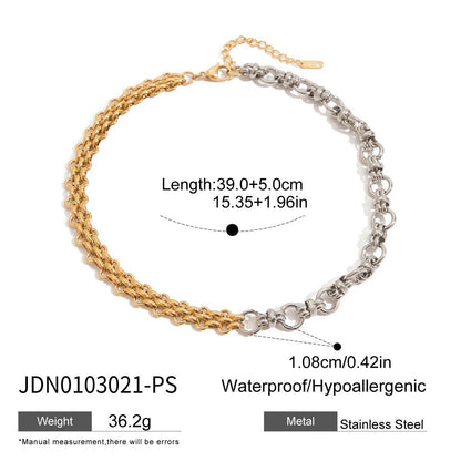 18K Gold and Silver Two Tone Circle Chunky Chain Layered Necklace Set