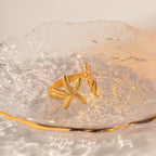 18K Gold Beach Vacation Seashell Starfish Ring