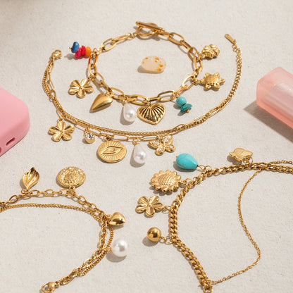 18K Gold Summer Fling Turquoise Chunky Charm Bracelet