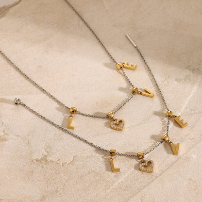 18K Gold Two Tone LOVE Pendant Heart Bracelet