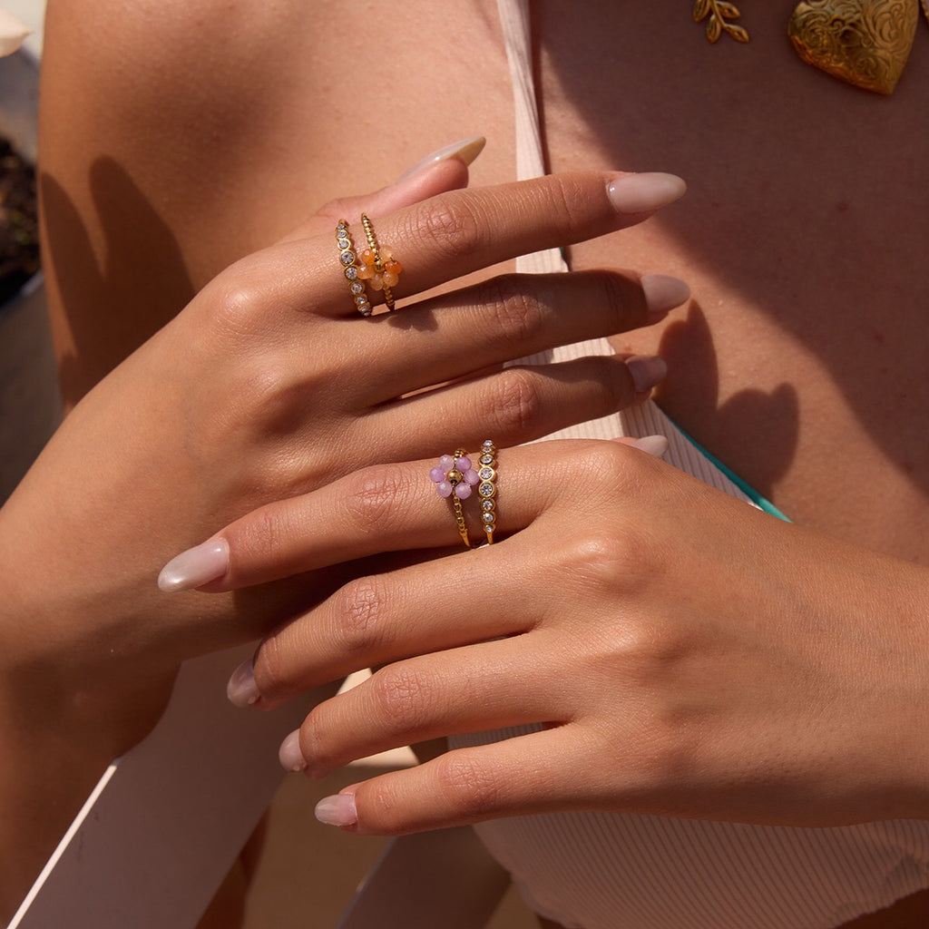 18K Gold Pastel Color Bejeweled Flower Ring
