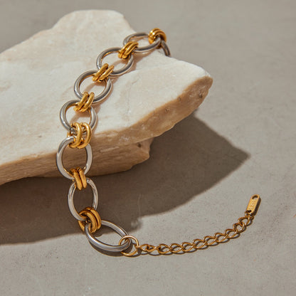 18K Gold and Silver Two Tone Duality Chain Bracelet Stack