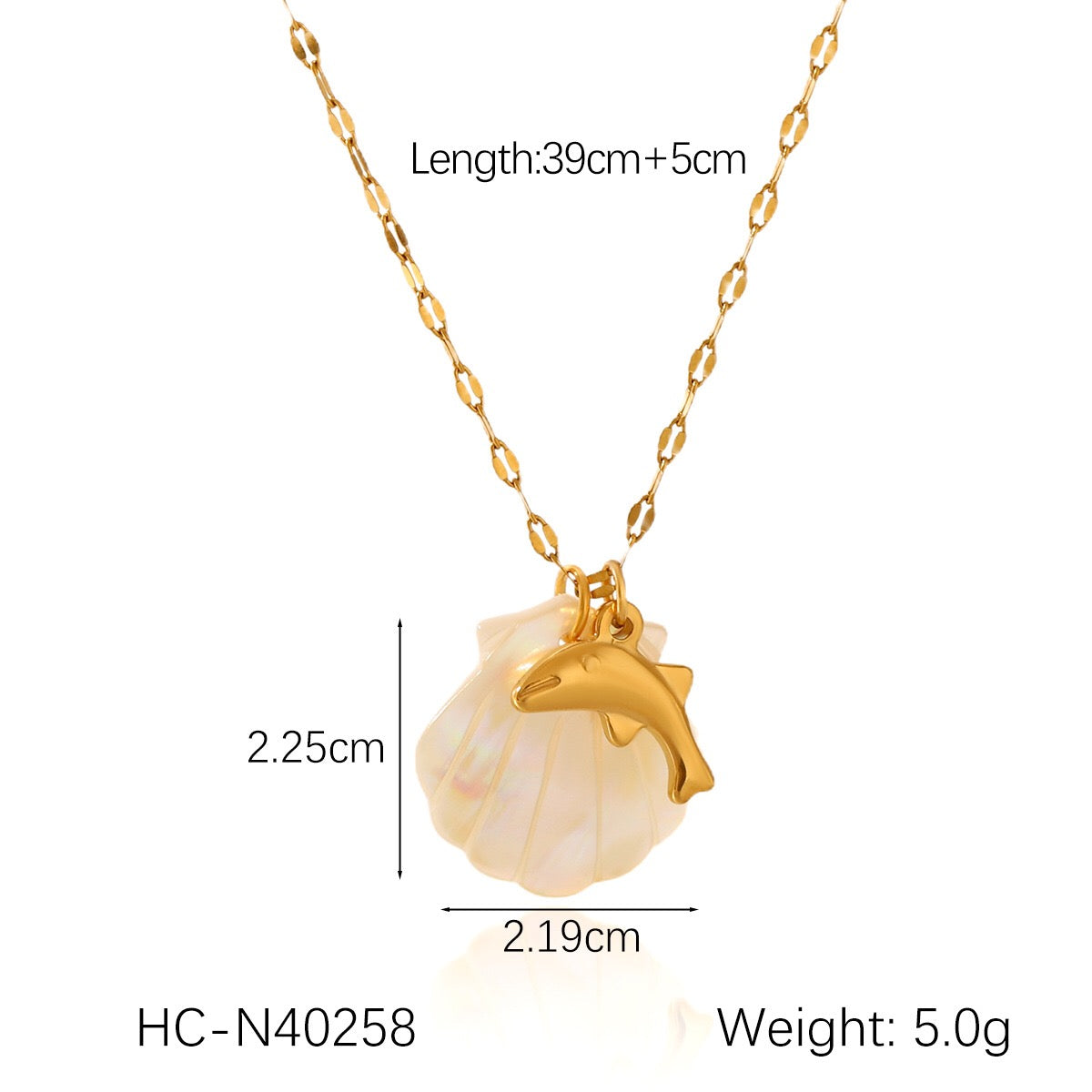 18K Gold Mother of Pearl Seashell Ocean Charm Pendant Necklace