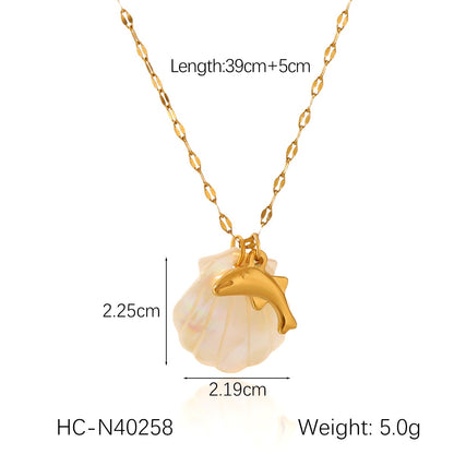 18K Gold Mother of Pearl Seashell Ocean Charm Pendant Necklace