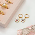 18K Gold Red Cherry Small Hoop Huggie Earrings with Charm