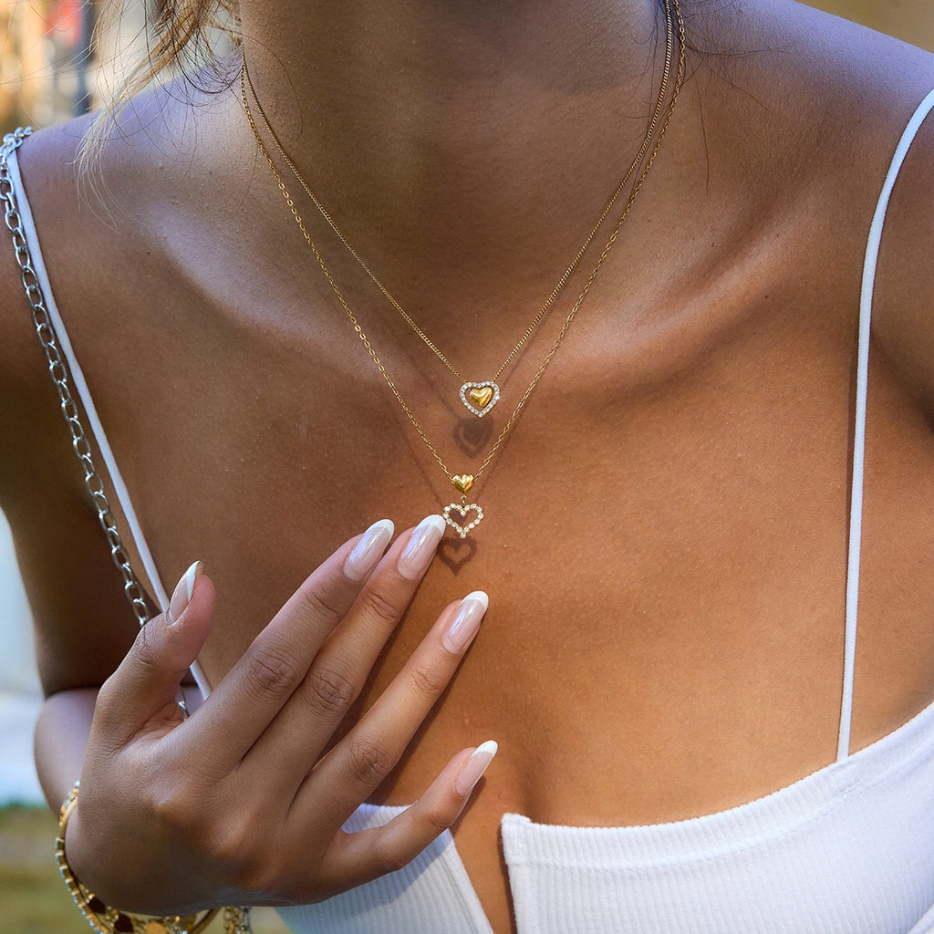 18K Gold Dainty Bling Heart Pendant Necklace