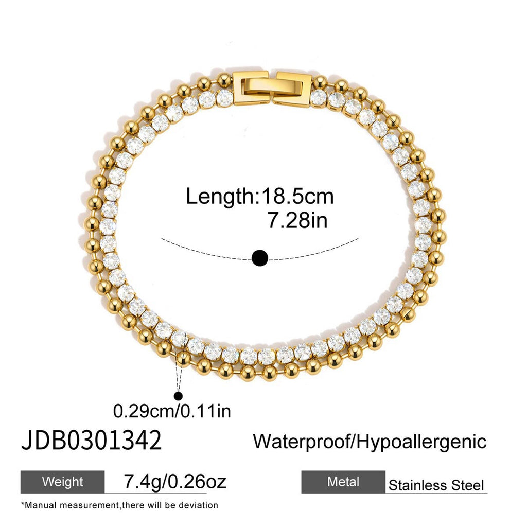 18K Gold The Pairing Simple Tennis Beaded Double Chain Dainty Bracelet Stacks
