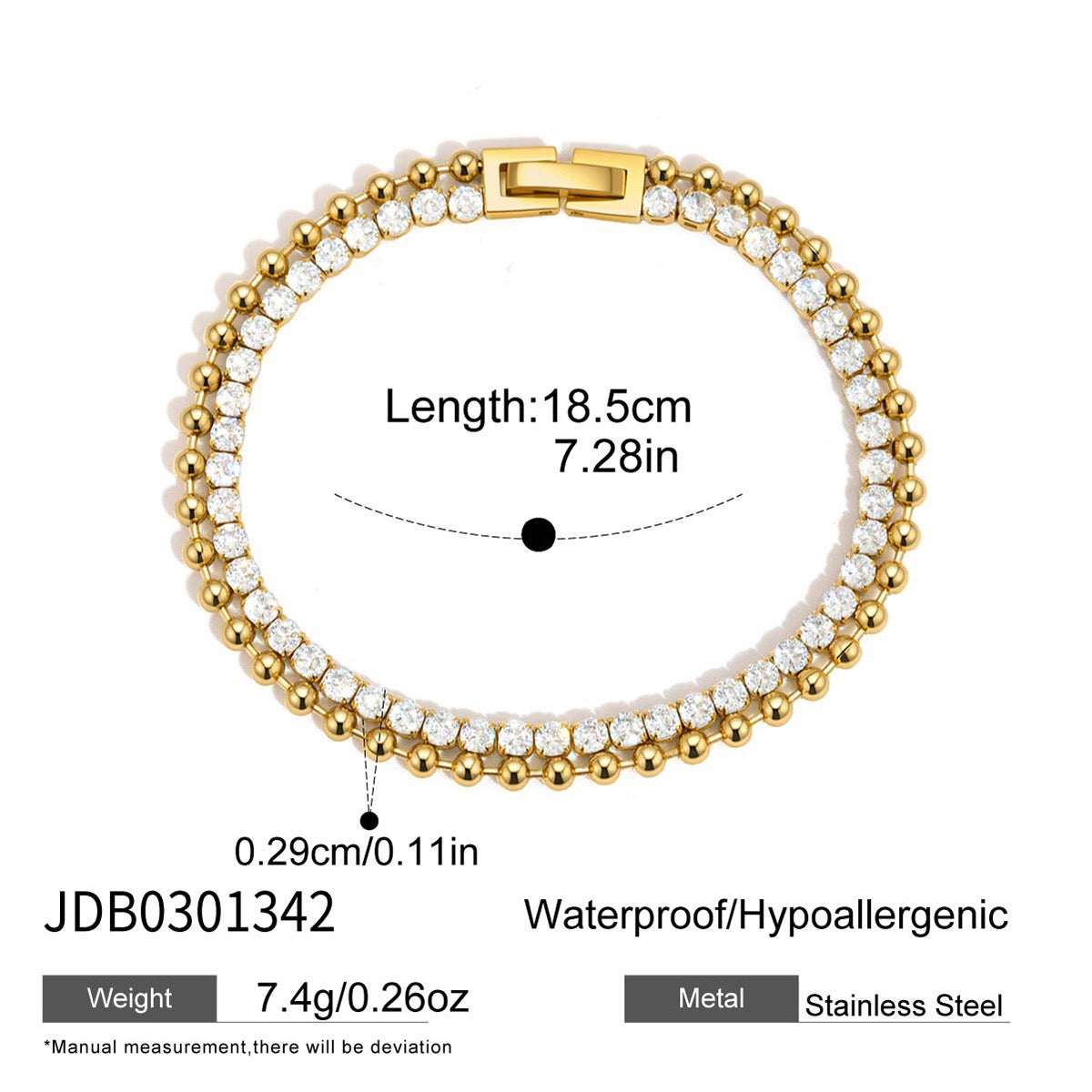 18K Gold The Pairing Simple Tennis Beaded Double Chain Dainty Bracelet Stacks