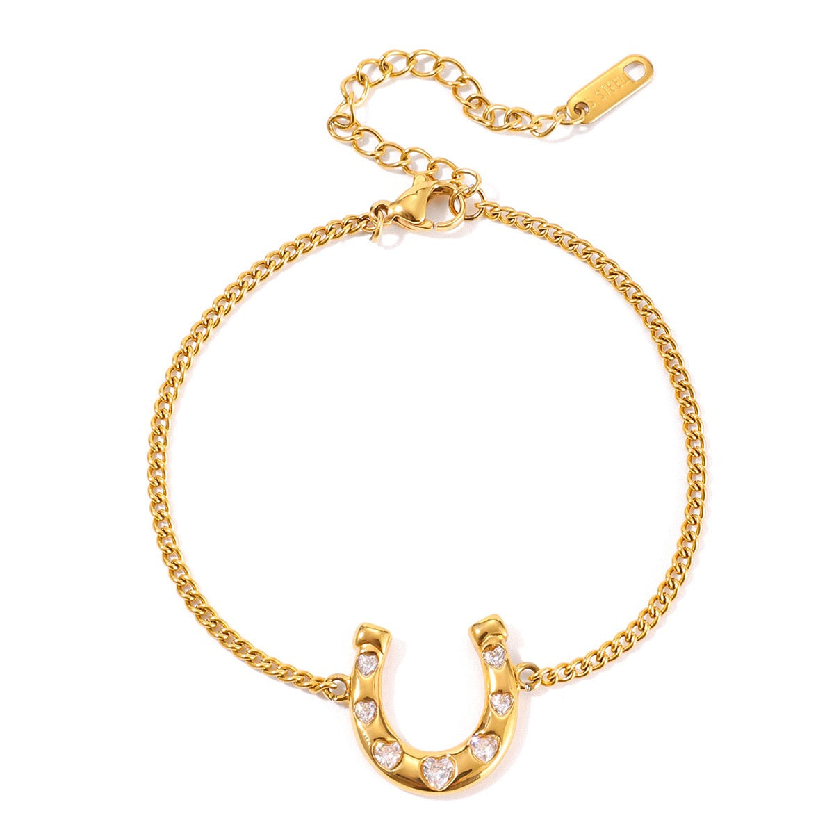 18K Gold Intimate Heart Tennis Horseshoe Chain Bracelet Stack