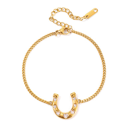 18K Gold Intimate Heart Tennis Horseshoe Chain Bracelet Stack