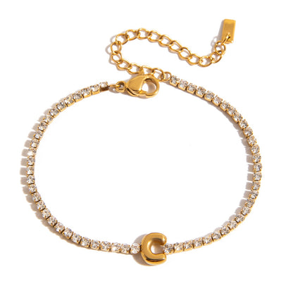 18K Gold Glam Bubble Letter Initial Tennis Bracelet