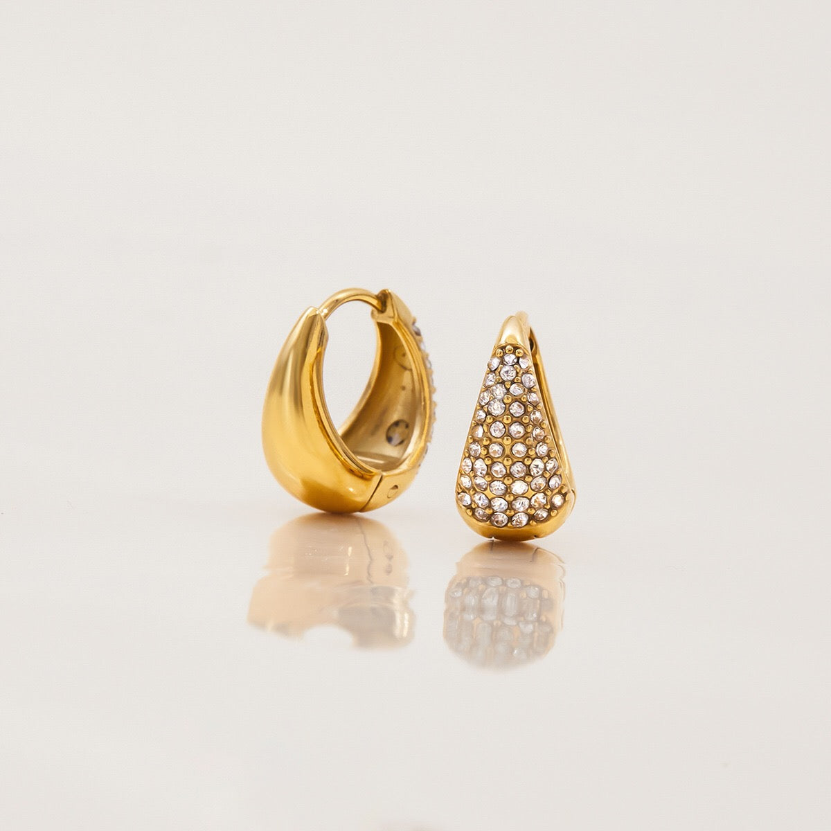 18K Gold Power Shine Pave Dome Small Hoop Huggie Earrings