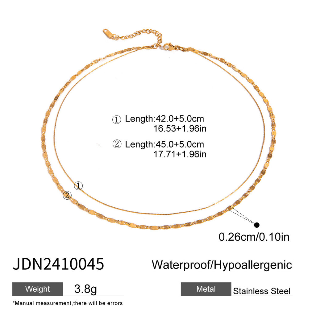 18K Gold Starry Hearts Double Chain Layered Necklace Set