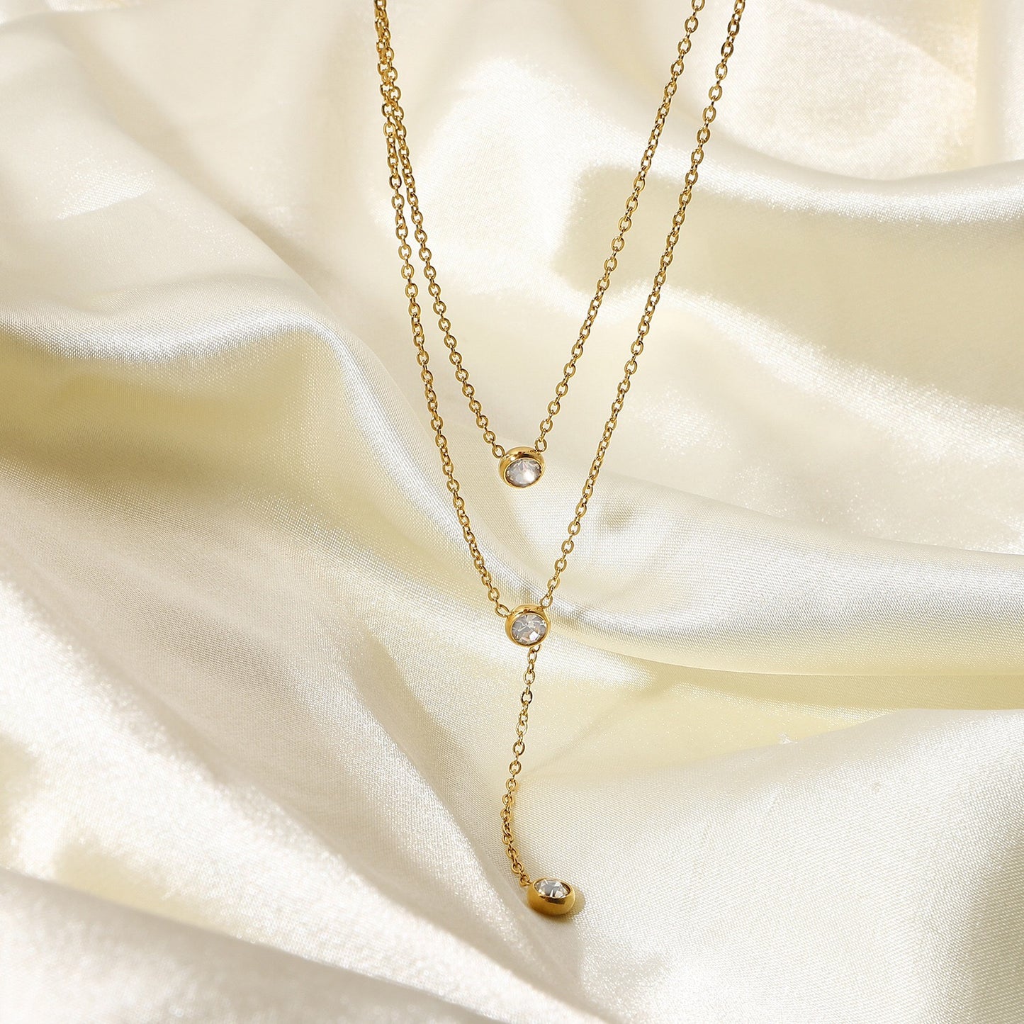 18K Gold Layered Lariat Necklace