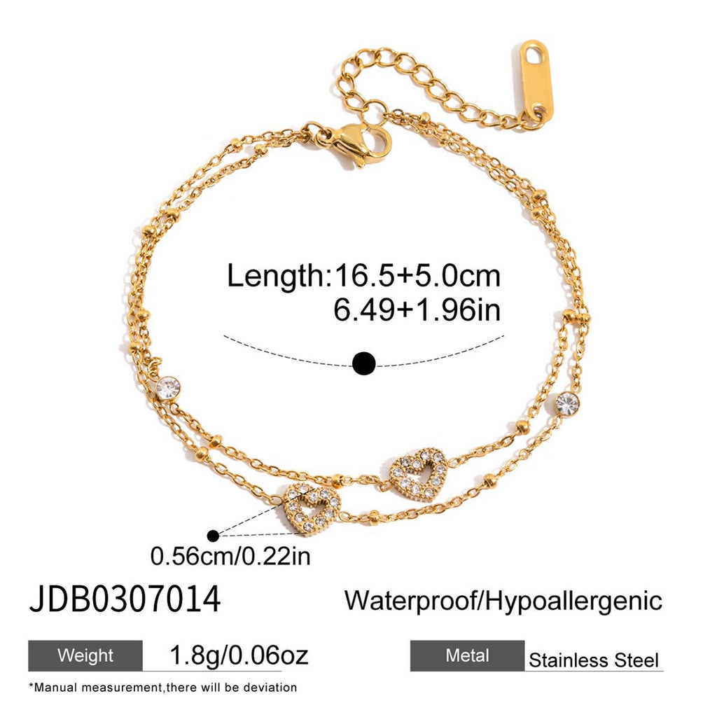 18K Gold Moonkiss Double Chain Heart Dainty Bracelet Stacks