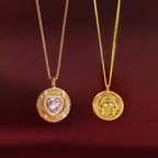 18K Gold Heart in Hand Pink Heart Hamsa Best Friend Coin Pendant Necklace