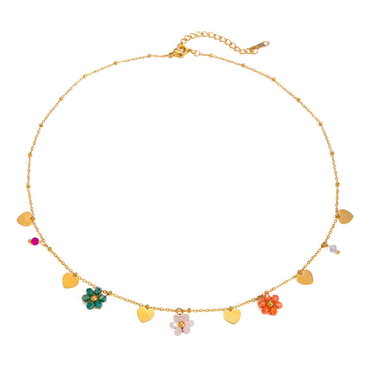 18K Gold Beaded Daisy Flower Necklace