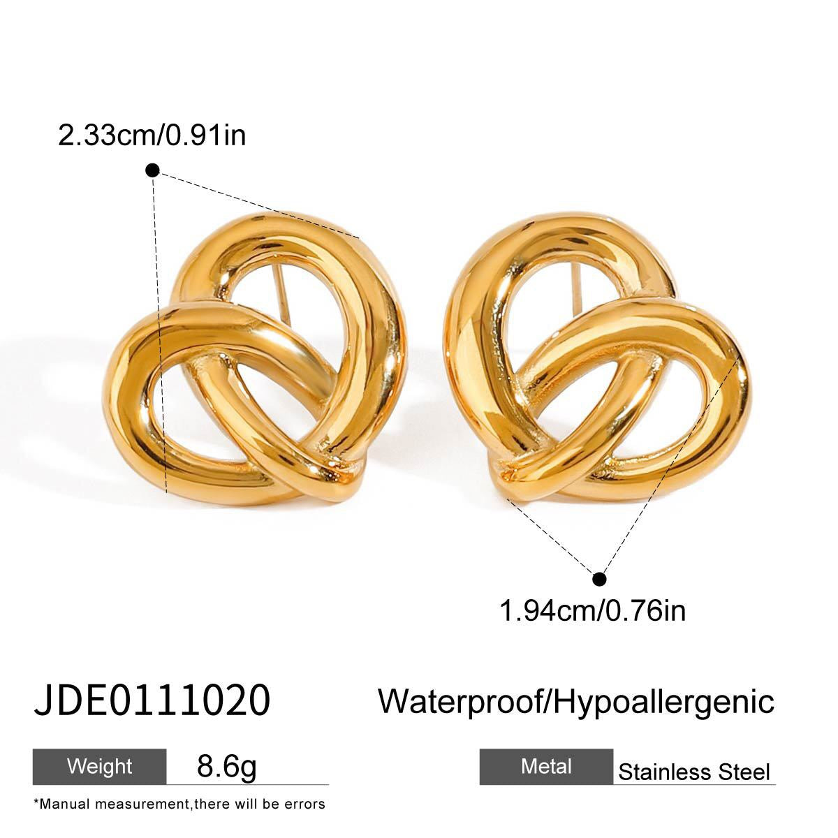 18K Gold and Silver Two Tone Pretzel Heart Statement Stud Earrings